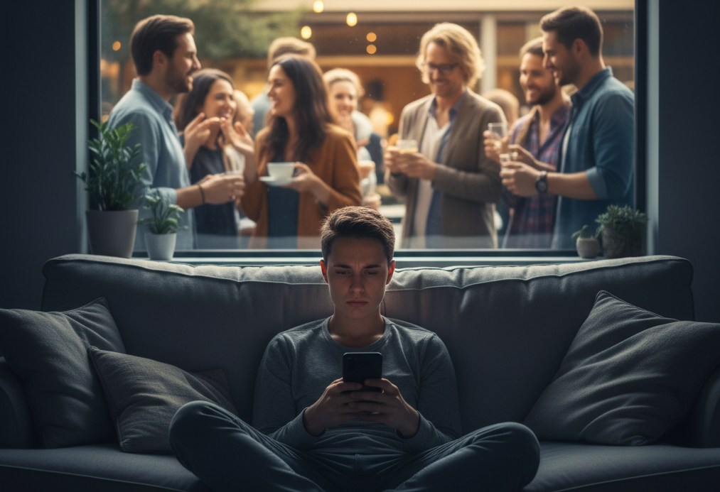 Persona stanca di usare app di dating sul telefono nel 2025, affetta da swipe fatigue